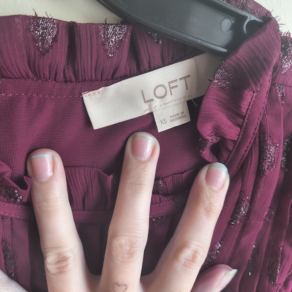 Loft Deep Purple Patterned Blouse - image 2